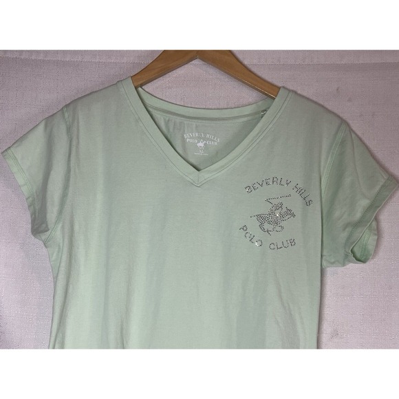 Beverly Hills Polo Club Aquamarine Women's XL Rhinestone Logo T-shirt - Picture 3 of 6